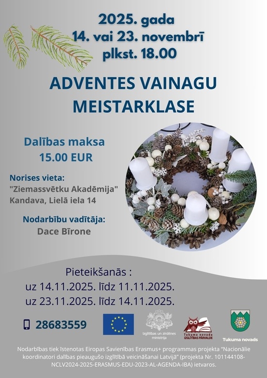 Adventes vainagu meistarklases afiša.