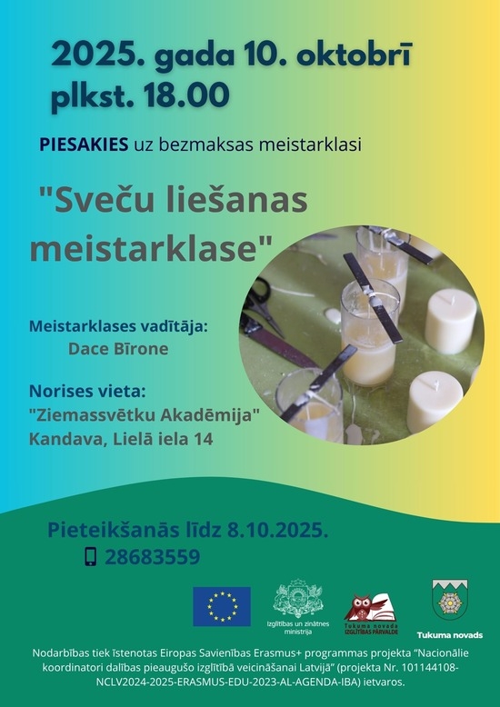 Sveču liešanas meistarklases afiša.