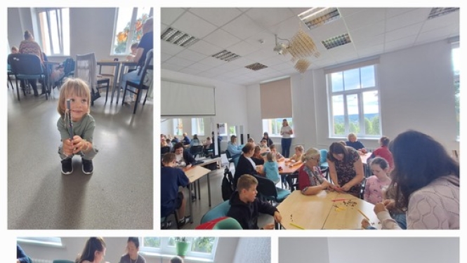 Kolāža ar bildēm kā “Caritas Latvija” bērni Kandavā piedalās radošajā darbnīcā.