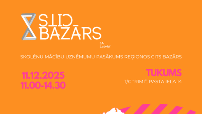 Skolēnu mācību uzņēmumu tirdziņš “Cits bazārs 2025 Tukumā” afiša.
